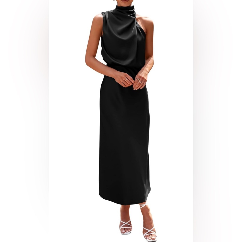 Amazon Black Sheath Midi Dress with Cowl Neck